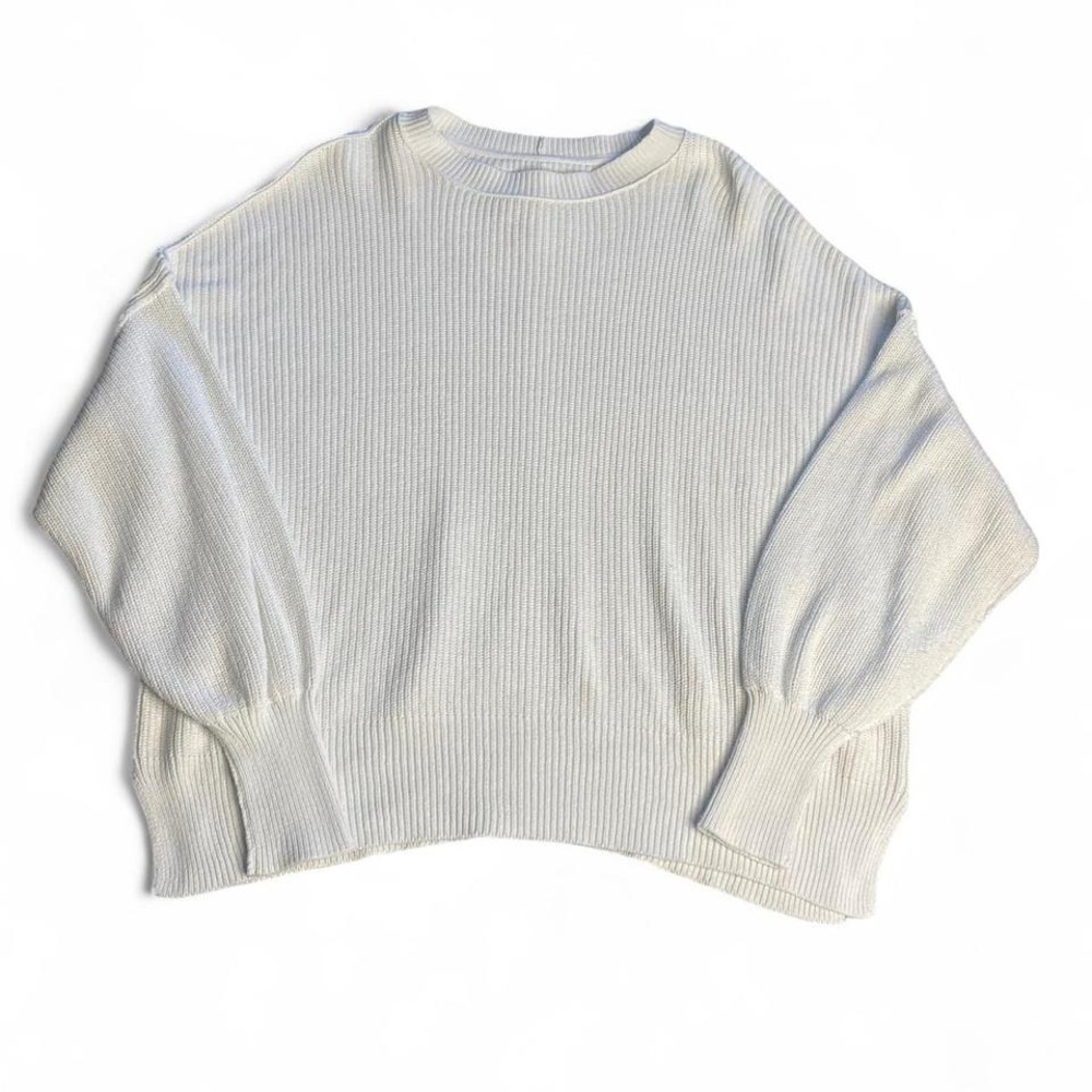 Aerie Oversized White Knit Sweater with‎ Roll-Up Sleeves